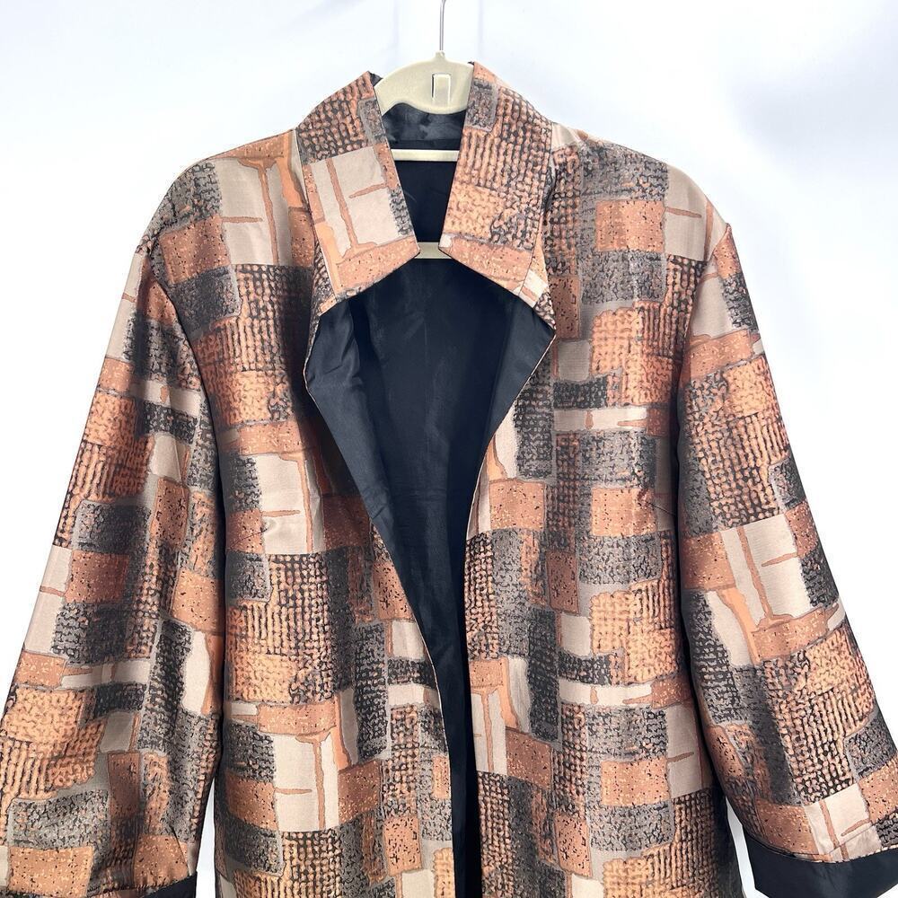 VTG Custom Black Brown Metallic Silk Artsy Blazer Jacket Womens - Picture 3 of 8